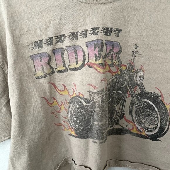 Vintage midnight rider cropped t-shirt urban tan beige motorcycle yoga athletic - Picture 2 of 4